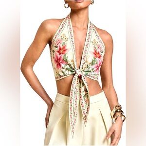 Halter boho cropped boho tropical floral tank w resort vacay beach vibe